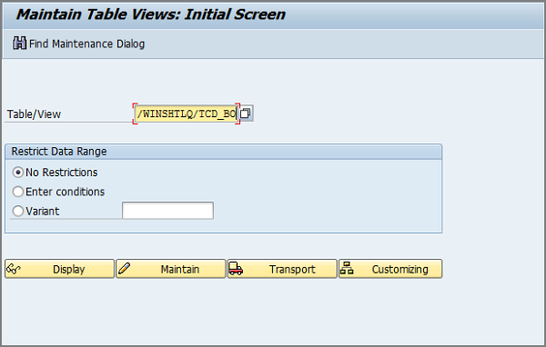 enter table name click maintain