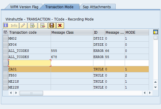 nouvelle ligne sur l'onglet de mode de transaction
