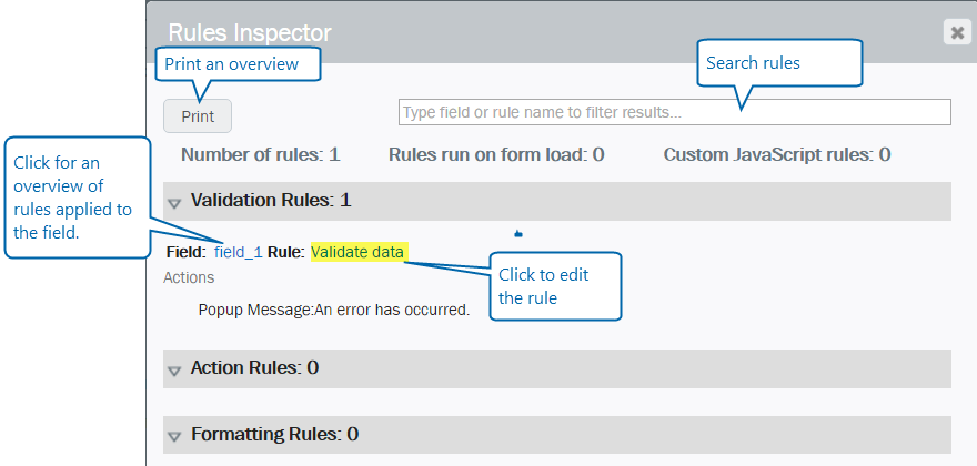 Bildschirm: Winshuttle Composer Regelinspektor