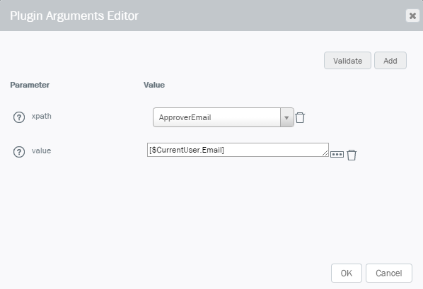 Formulardaten festlegen – Editor für Plug-in-Argumente