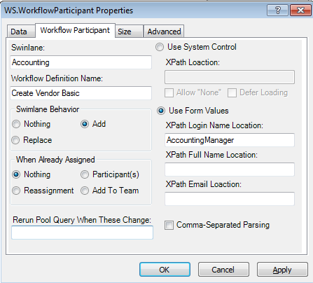 Accounting Swimlane properties