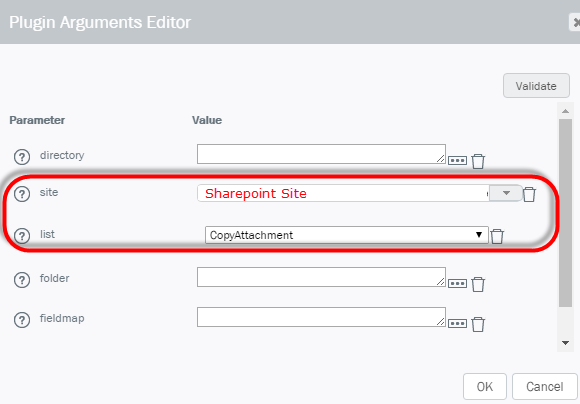 Editor für Plug-in-Argumente