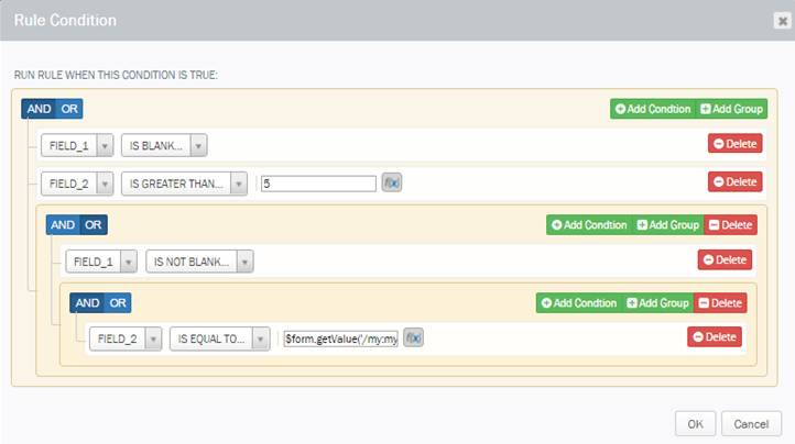 Bildschirm: Winshuttle Composer Bedingungen-Generator