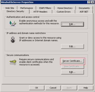 Winshuttle Server Server Certificate