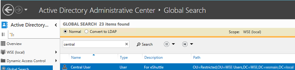 Active Directory Administrative Center Search