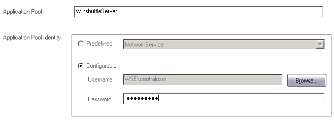 Foundation Server Manager v11.x installation screen: IIS Settings Application Pool