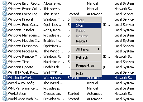 Stopping the Winshuttle Worker Service