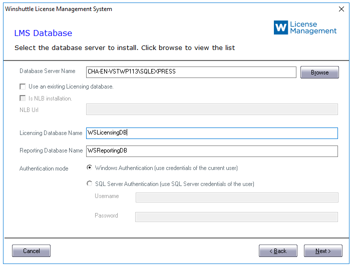 enter database information