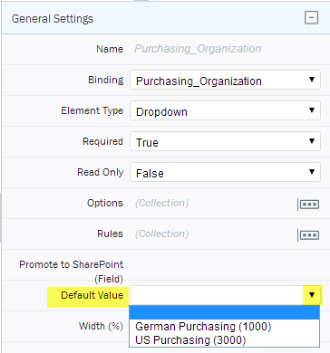 Configurar el valor predeterminado para un elemento de un desplegable.