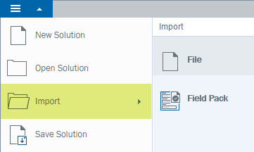 Pantallazo del menú de importación de Winshuttle Composer