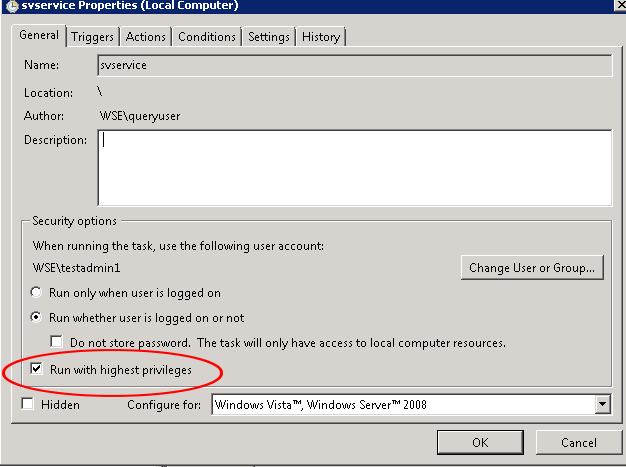 Propiedades de SVService