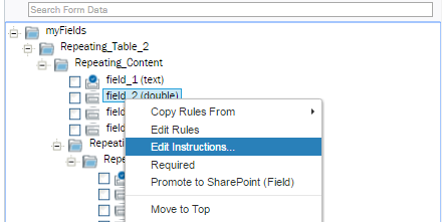 Instructions de création de champ personnalisables pour les utilisateurs de formulaire. Capture d’écran de l’option de menu Modifier les instructions