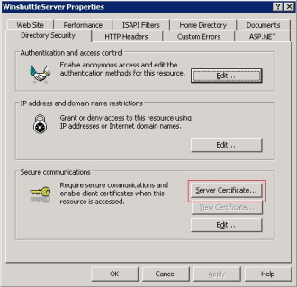 Certificat de serveur Winshuttle Server