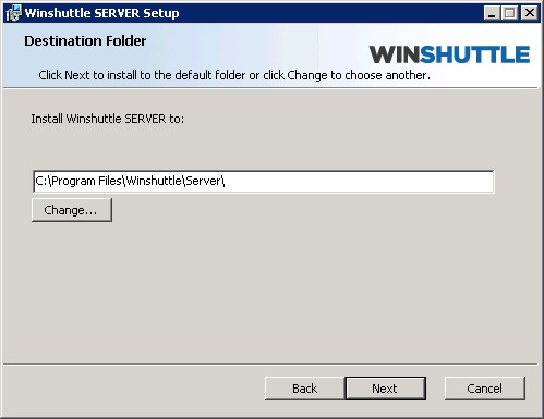 Configuration de Winshuttle Server : dossier de destination