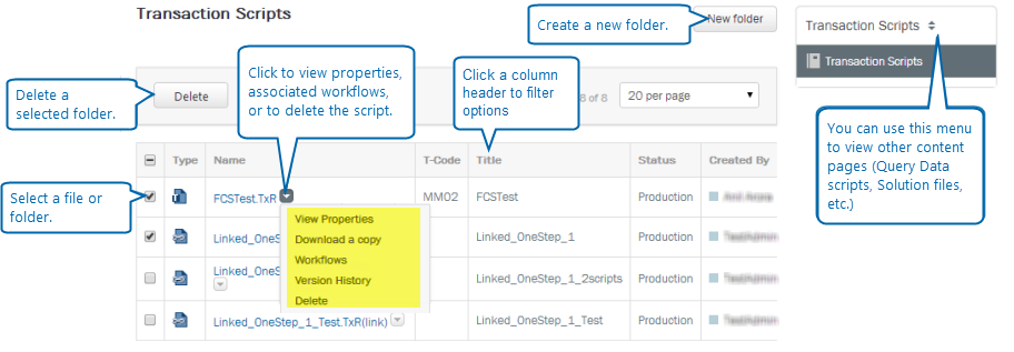 Capture d’écran Scripts Transaction