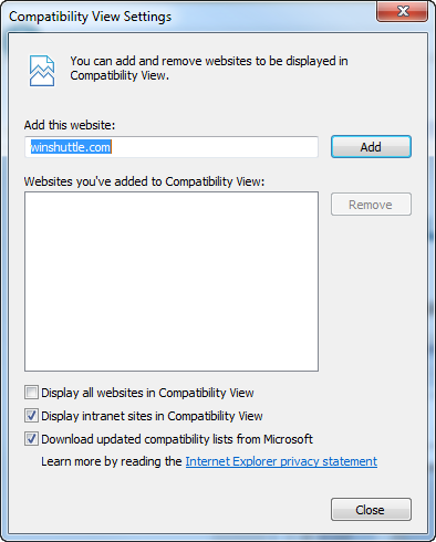 Paramètres d'affichage de IE10 compat