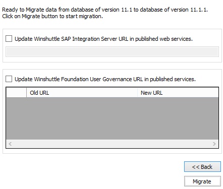 Mise à jour des adresses URL de Server et Central Écran Utilitaire d’administration de Winshuttle Server : Capture d’écran Mise à jour des adresses URL de Server et Central