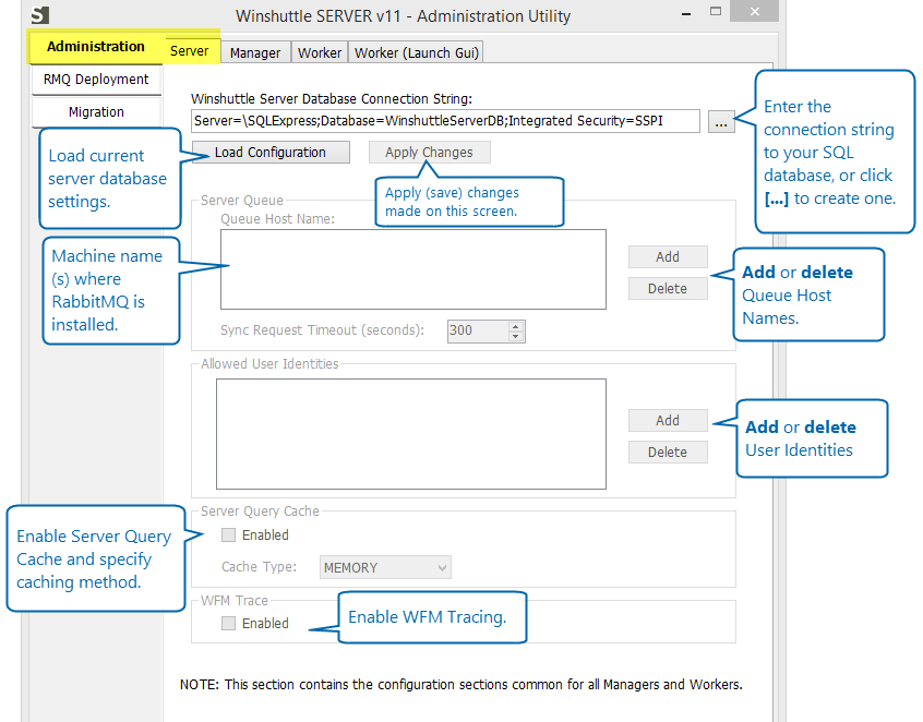 Écran Utilitaire d’administration de Winshuttle SAP Integration Server 11.x
