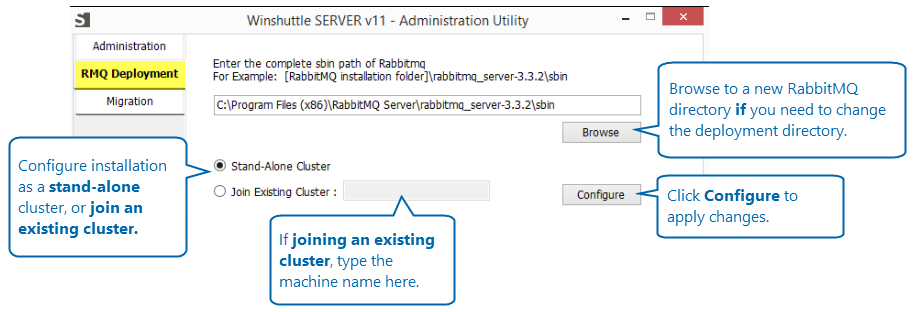 Guide de l'outil d’administration de Winshuttle SAP Integration Server 11.x : Écran Configuration RabbitMQ