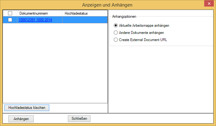 Kästchen „Anzeigen und anhängen“