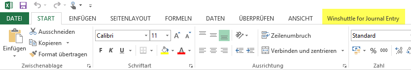 Registerkarte Winshuttle für Journal Entry