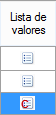 JE, lista de valores con icono
