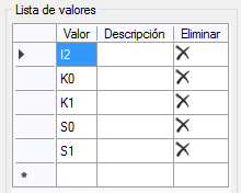 JE, LOV (lista de valores)