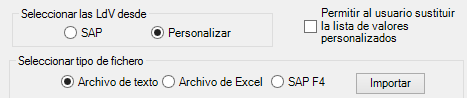 JE, importación de LOV (lista de valores)