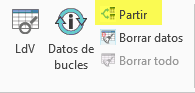botón partir en el grupo acciones