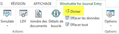 bouton de division dans le groupe d'actions