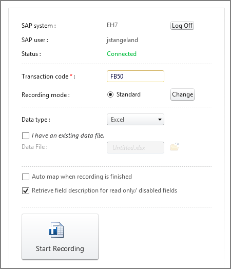 fb50 in das Feld Transaktionscode eingeben