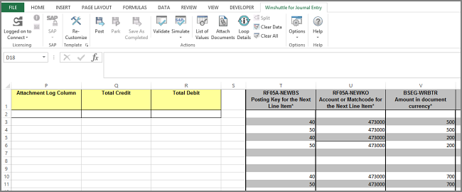 header and line item columns