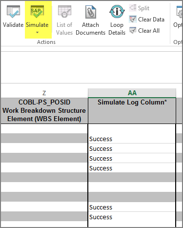 similuate button and simulate log column