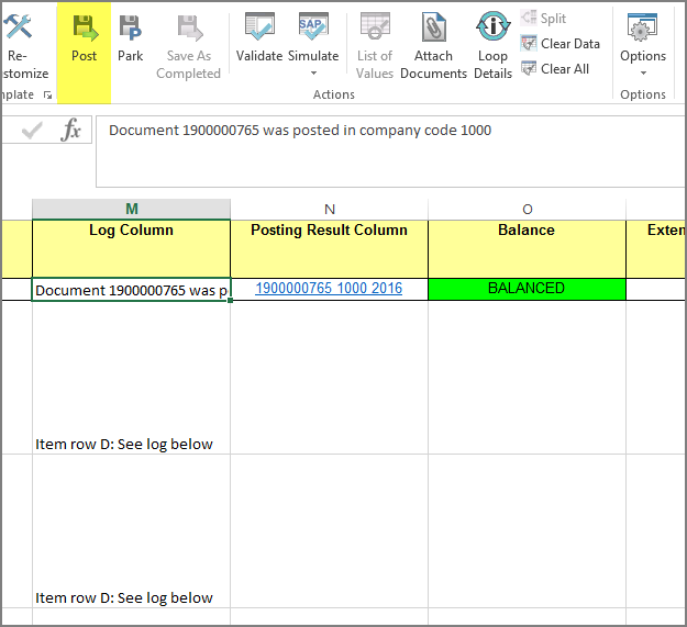 post button and posting result column