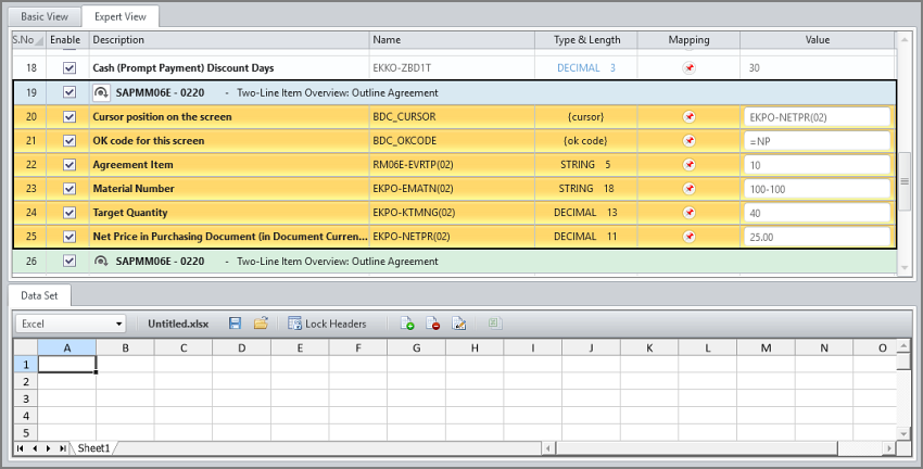 line item rows selected