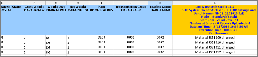 messages in log column