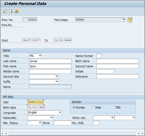 create personal data screen