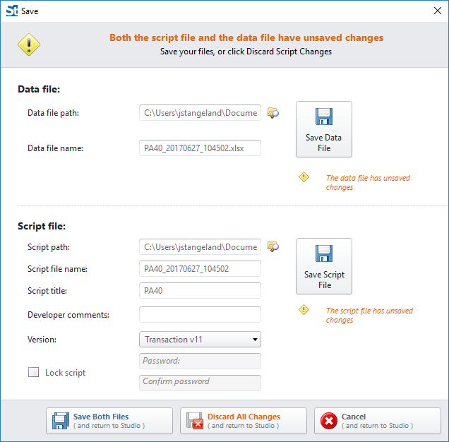 save script and data files