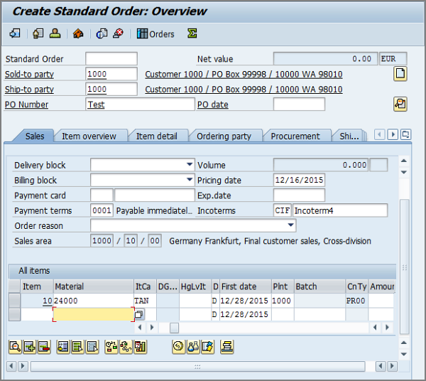 overview ready to add new item