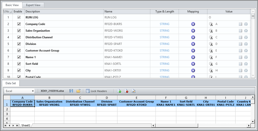 fields mapped to excel preview