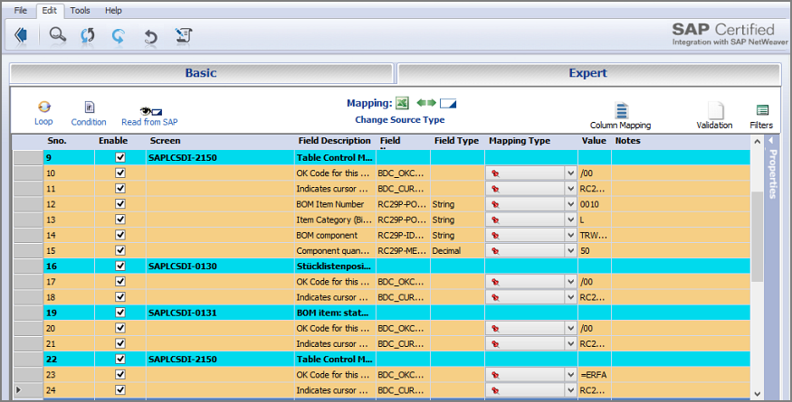 mapper fields selected