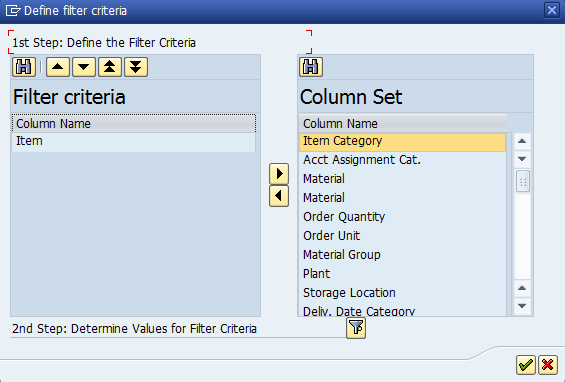 item in the filter criteria list