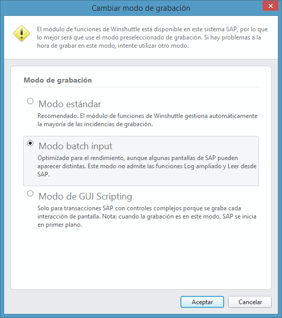 cambiar modo de grabación batch input