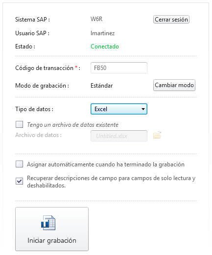 escriba fb50 en el cuadro de código de transacción