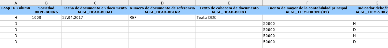 datos introducido con identificadores de encabezado y posición