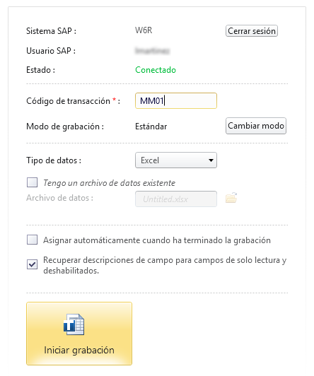escriba mm01 en el cuadro de código de transacción