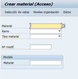 primera pantalla de la transacción mm01