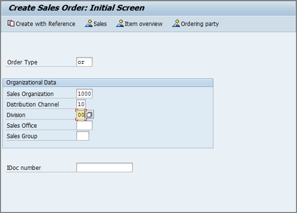 pantalla inicial de creación de pedido de cliente