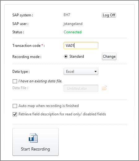 tapez va01 dans la case code de transaction