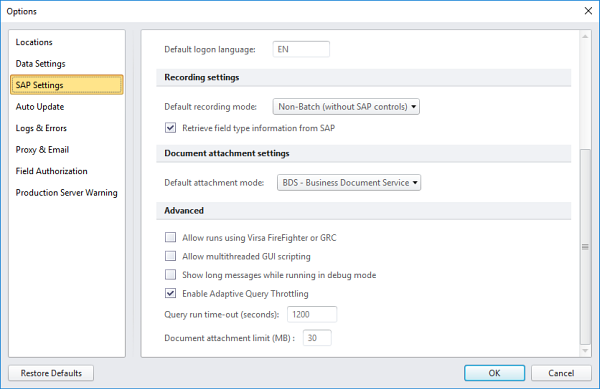 Erweiterte SAP-Einstellungen